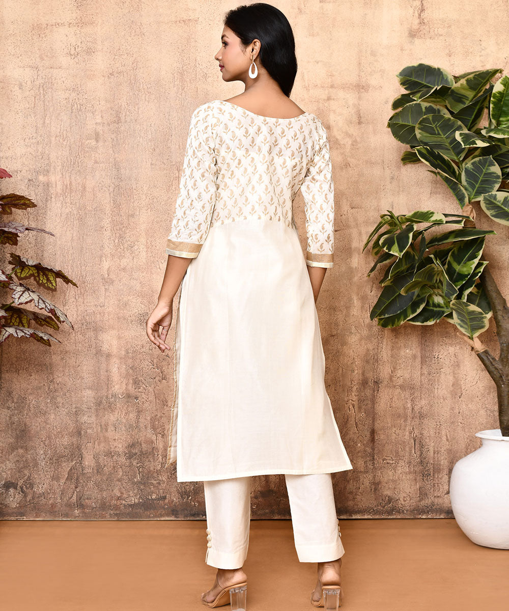 Off-white ajrakh hand printed maheshwari silk kurti