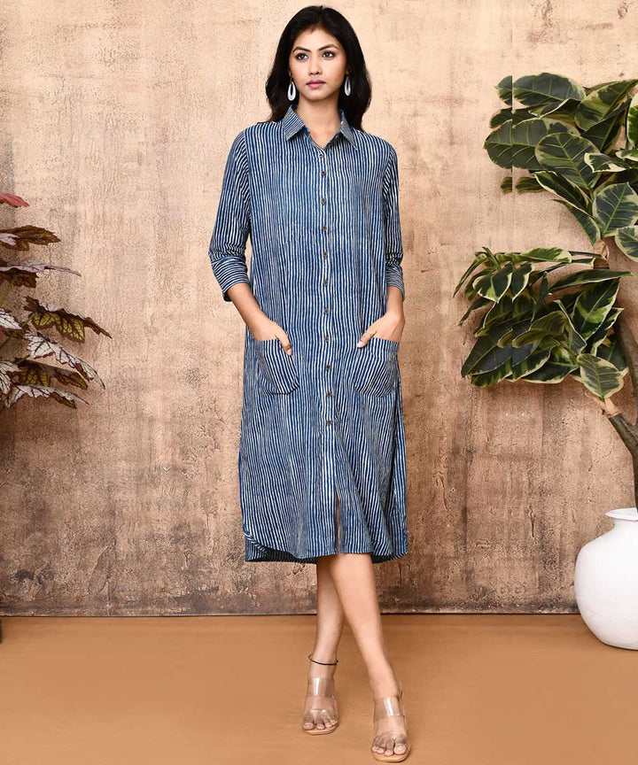 Indigo ajrakh hand printed cotton kurti