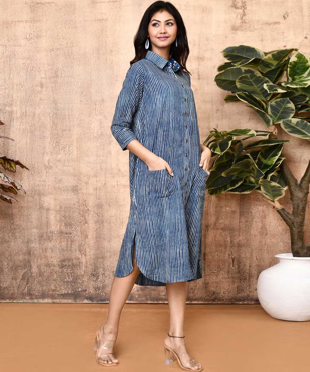 Indigo ajrakh hand printed cotton kurti