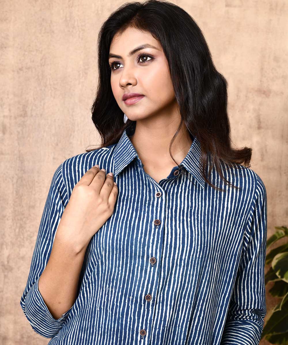 Indigo ajrakh hand printed cotton kurti