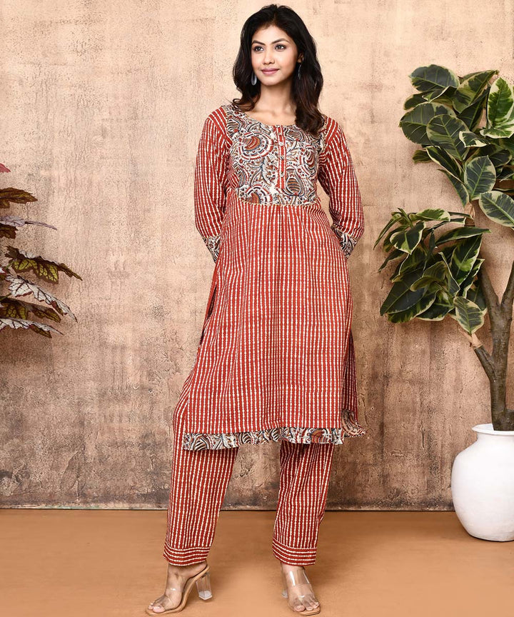 Maroon stripe ajrakh hand printed cotton kurti