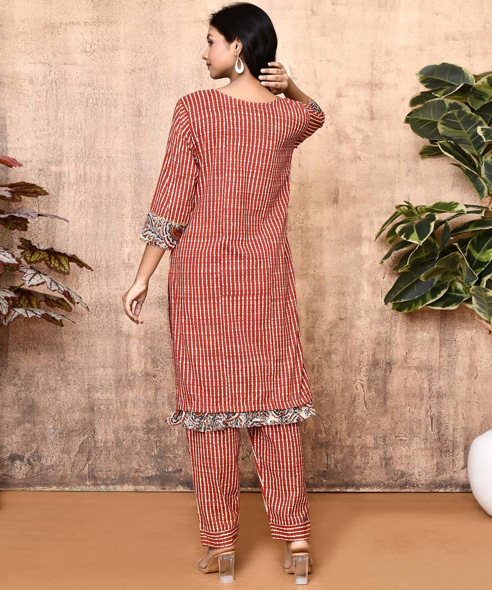 Maroon stripe ajrakh hand printed cotton kurti