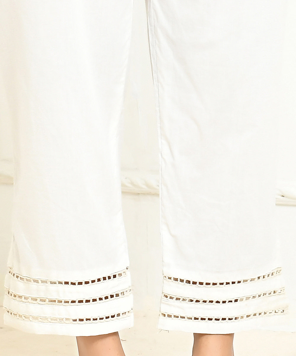 White hand block printed cotton pant