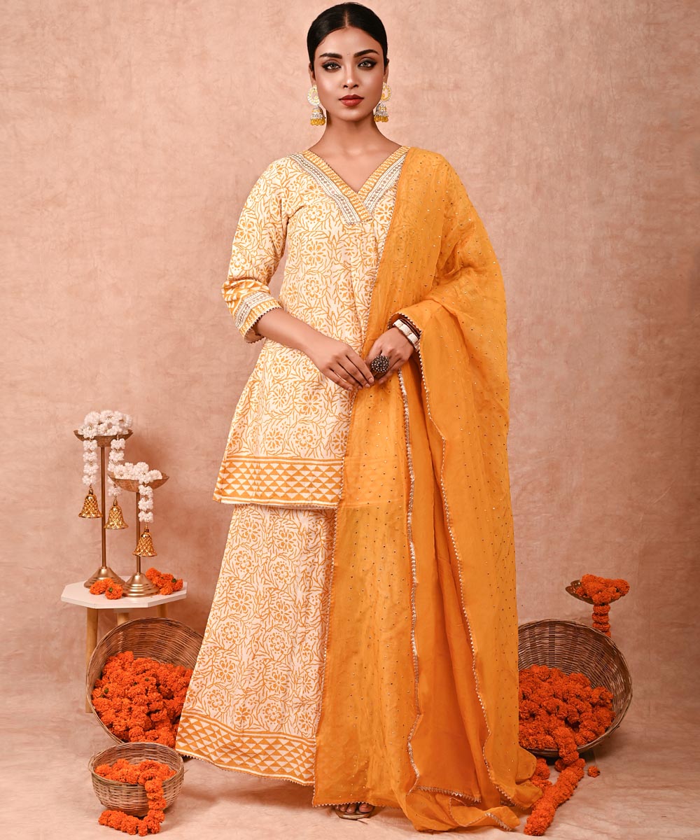 Zeenat chanderi silk kurta set with dupatta- set of 3