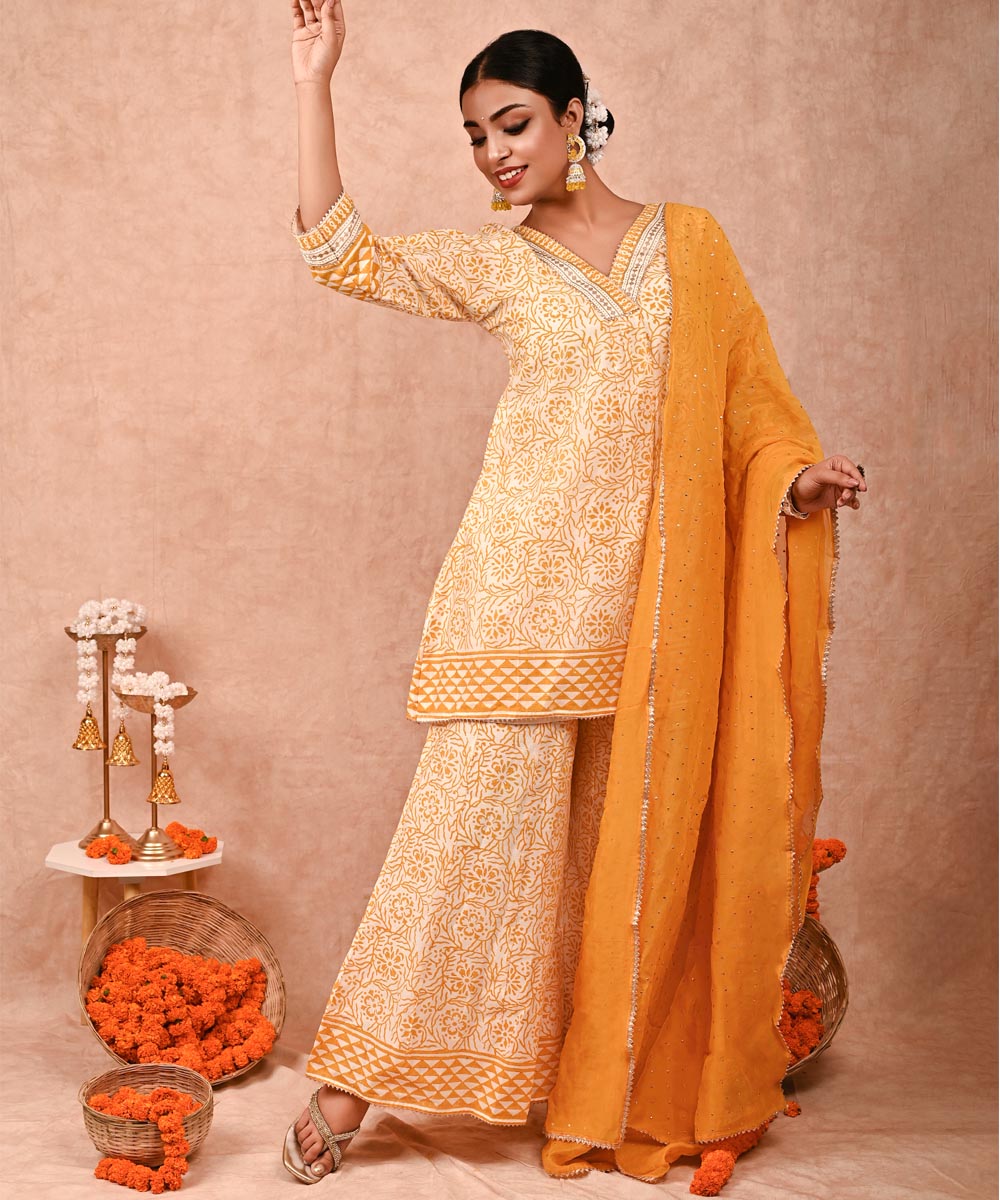 Zeenat chanderi silk kurta set with dupatta- set of 3