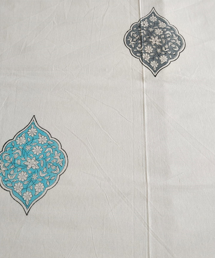 Sky blue white hand block printed cotton double bed king size bedsheet