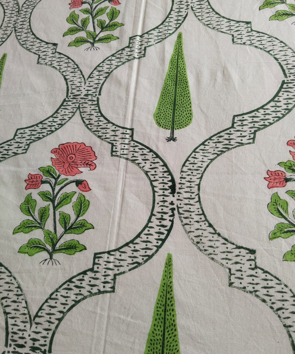 Dark green white block printed cotton double bed king size bedsheet