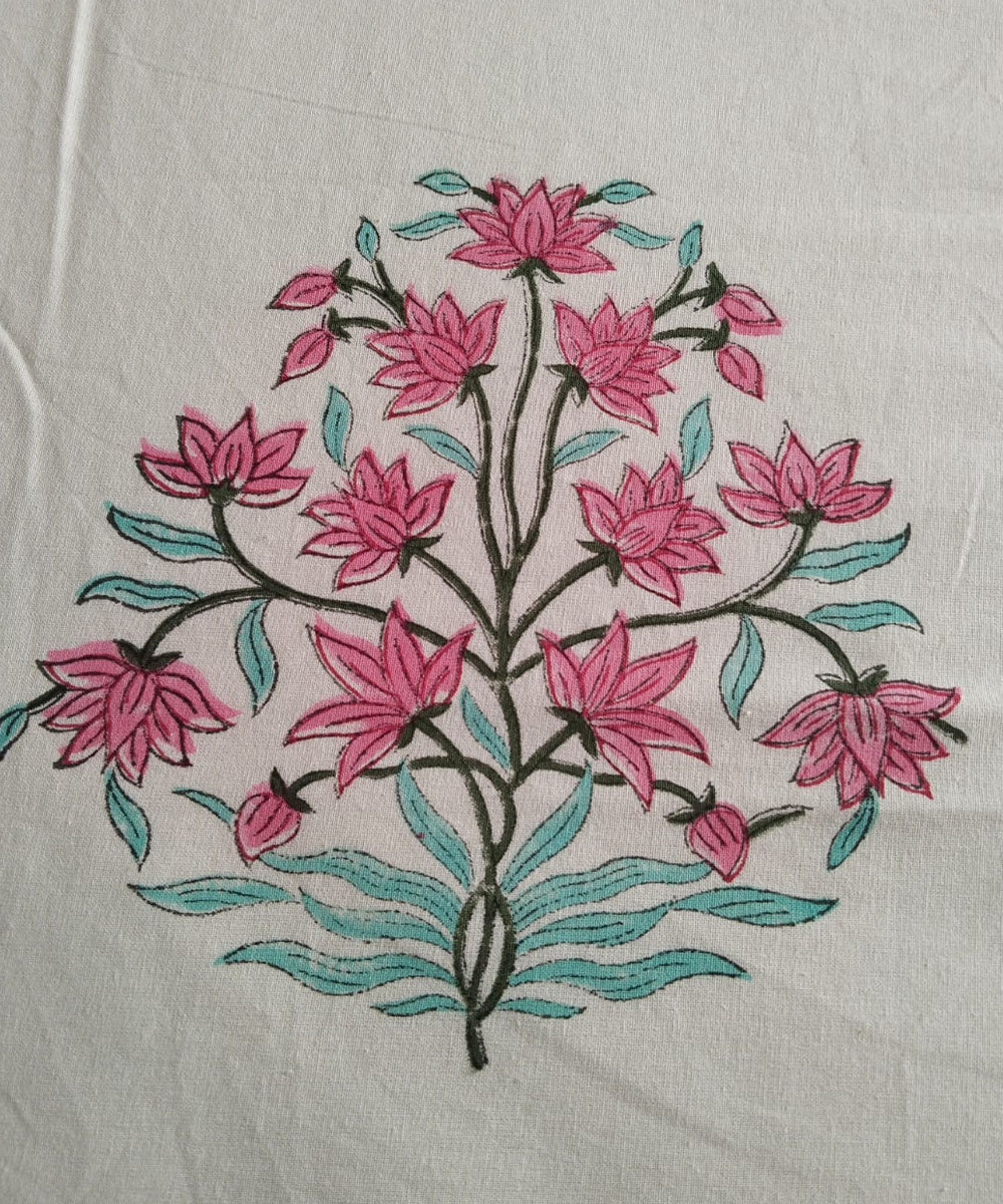 Pink white cotton hand block printed double bed king size bedsheet