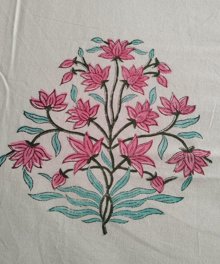 Pink white cotton hand block printed double bed king size bedsheet