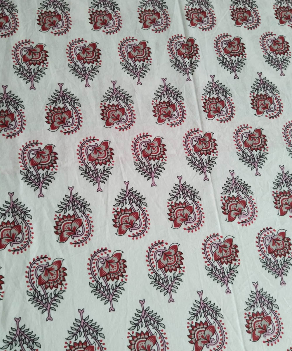Red white cotton hand block printed double bed bedsheet