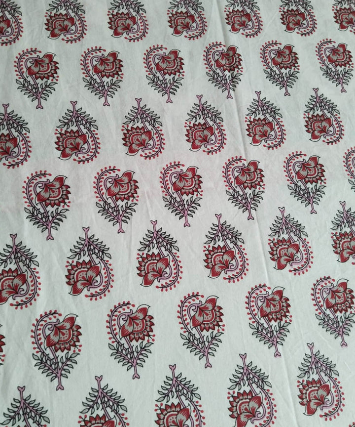Red white cotton hand block printed double bed bedsheet