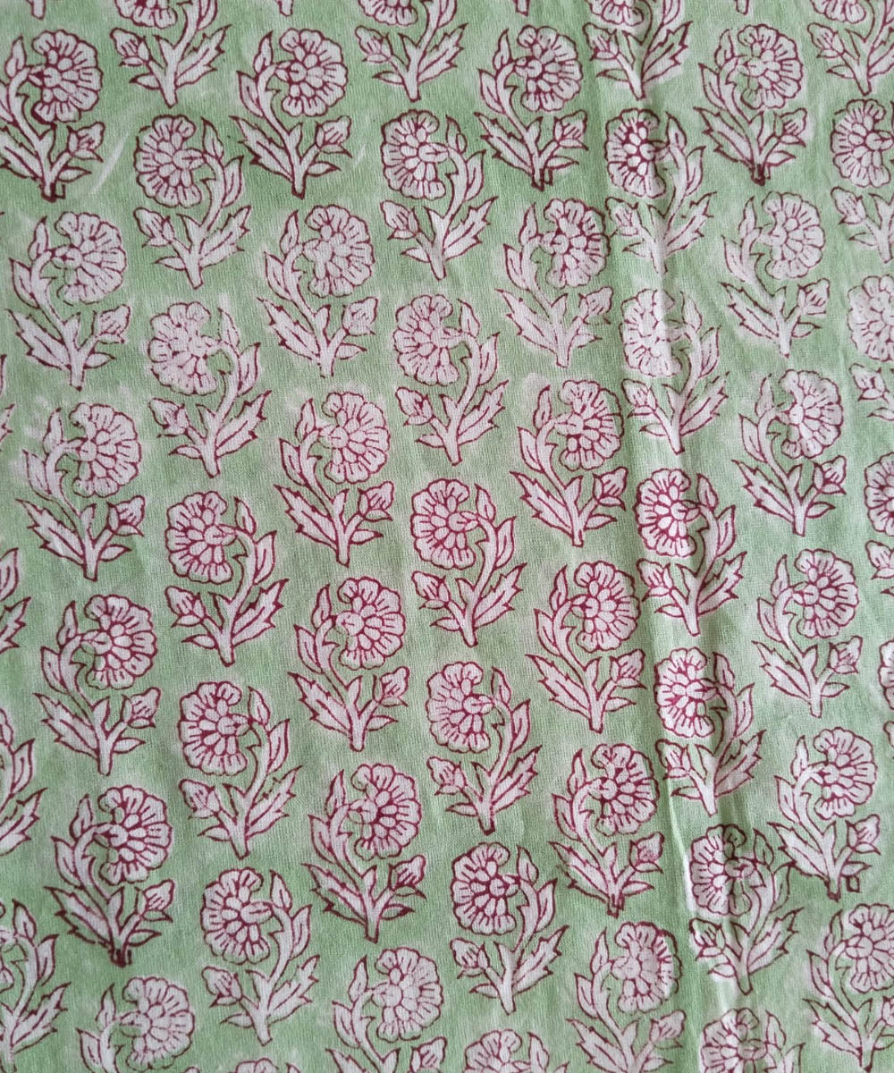 Cyan green white cotton hand block printed double bed bedsheet