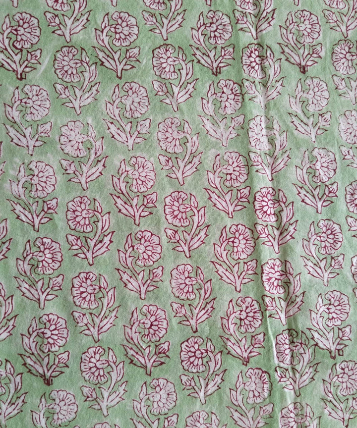 Cyan green white cotton hand block printed double bed bedsheet