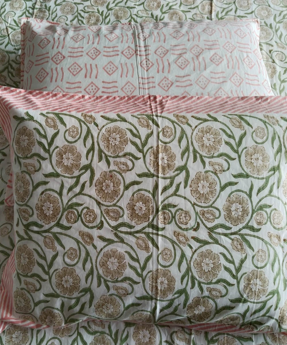 Multicolor offwhite white hand block printed cotton double bed bedsheet