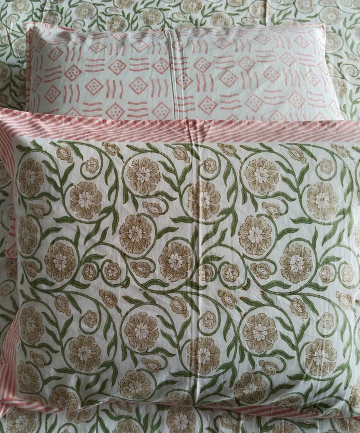 Multicolor offwhite white hand block printed cotton double bed bedsheet