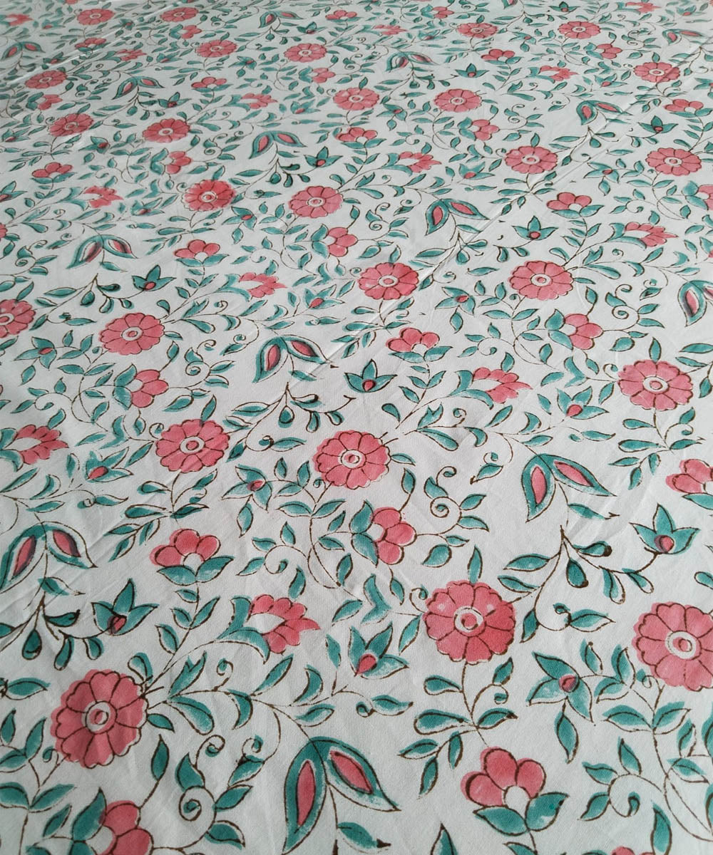 Multicolor pink hand block printed cotton double bed bedsheet