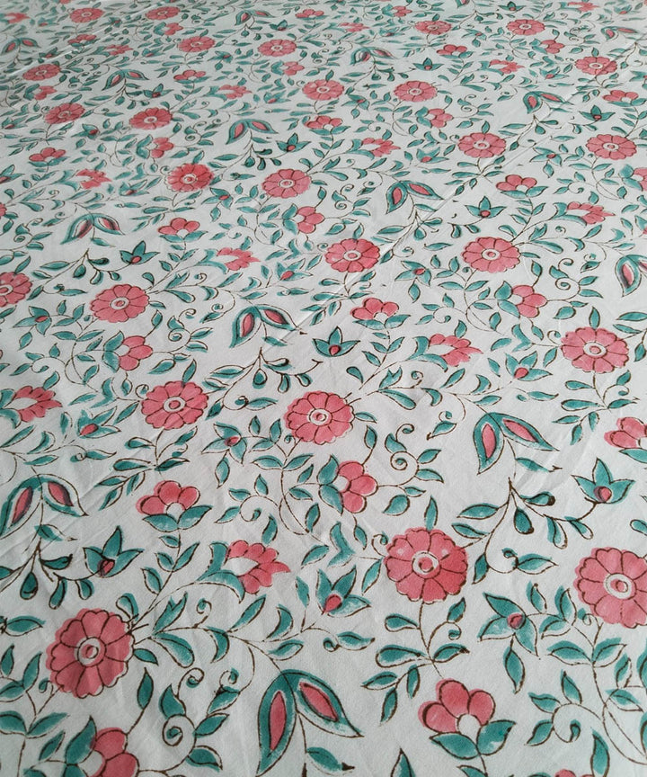Multicolor pink hand block printed cotton double bed bedsheet