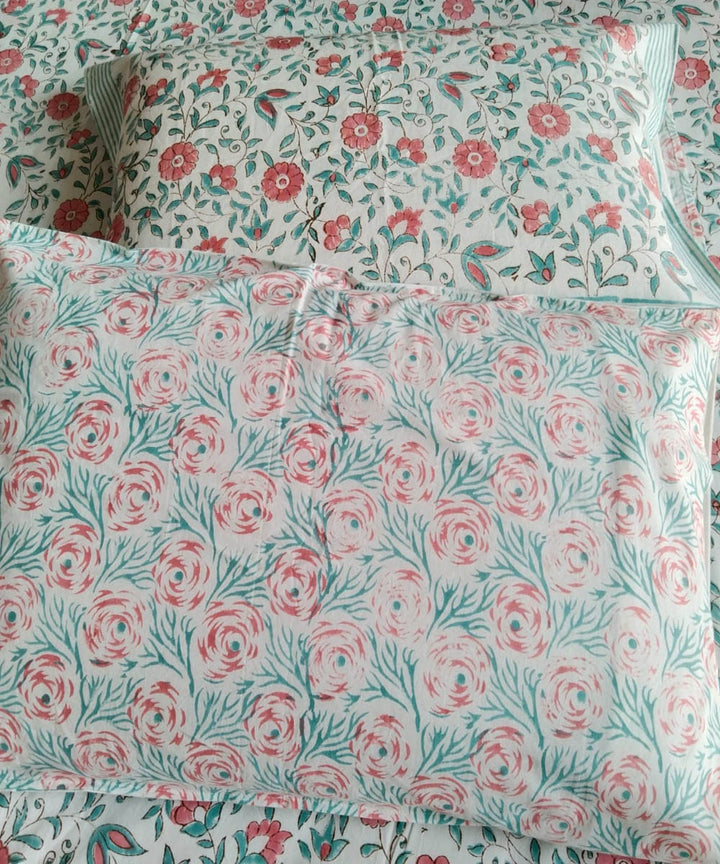Multicolor pink hand block printed cotton double bed bedsheet