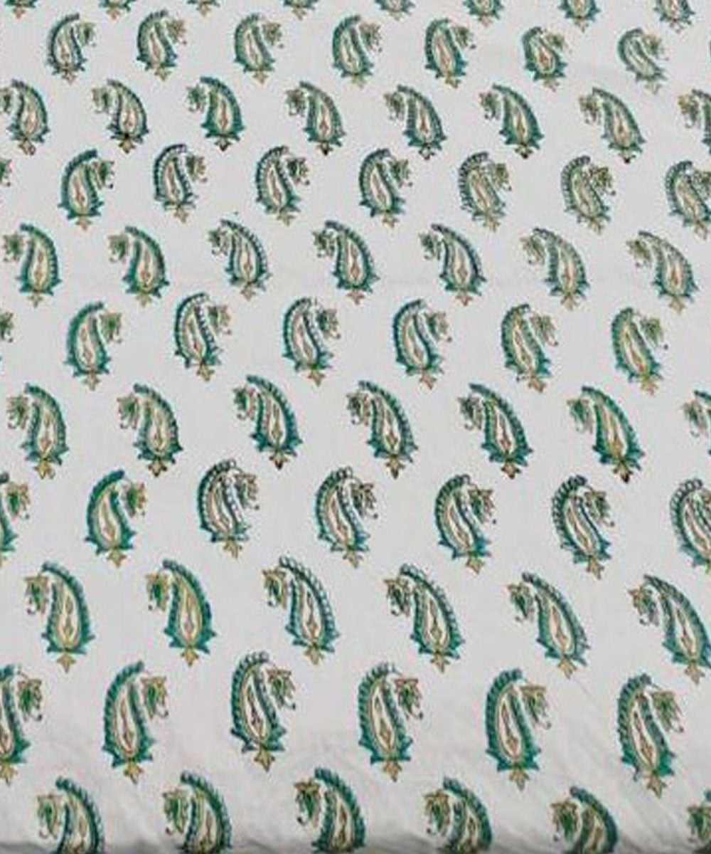Dark green white cotton hand block printed double bed bedsheet