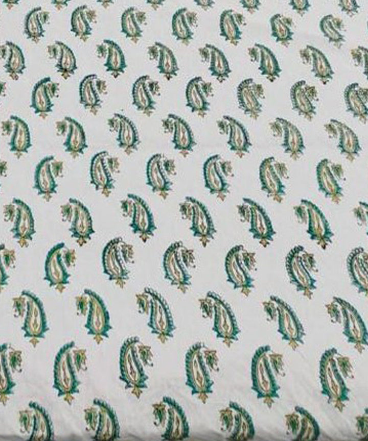 Dark green white cotton hand block printed double bed bedsheet
