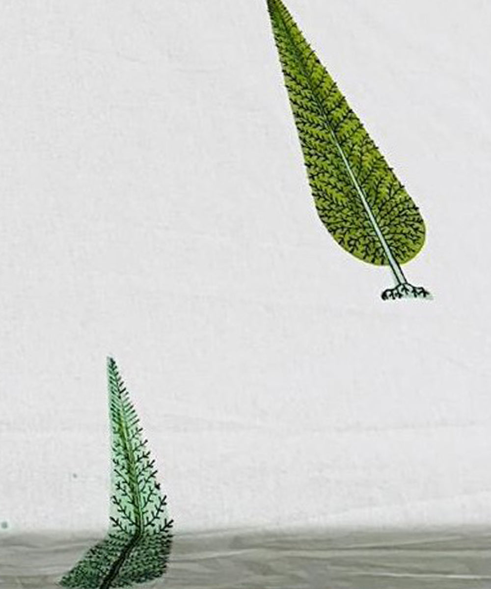 White green hand block printed cotton double bed bedsheet