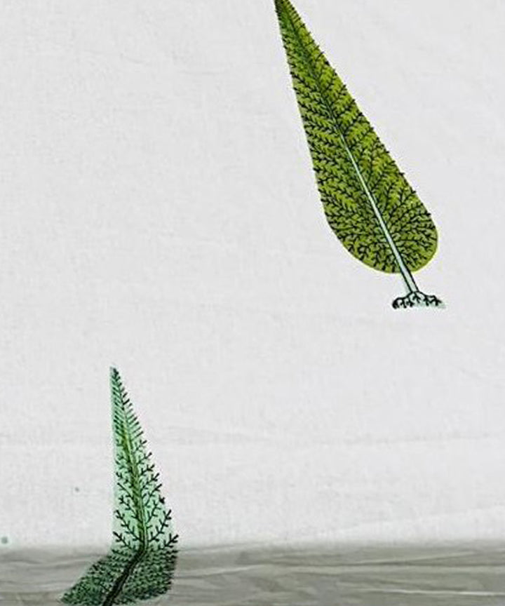 White green hand block printed cotton double bed bedsheet
