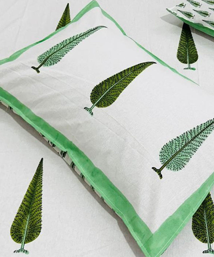 White green hand block printed cotton double bed bedsheet