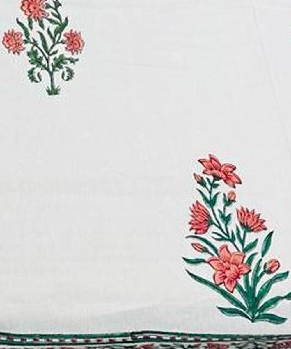 White multicolour hand block printed cotton double bed bedsheet