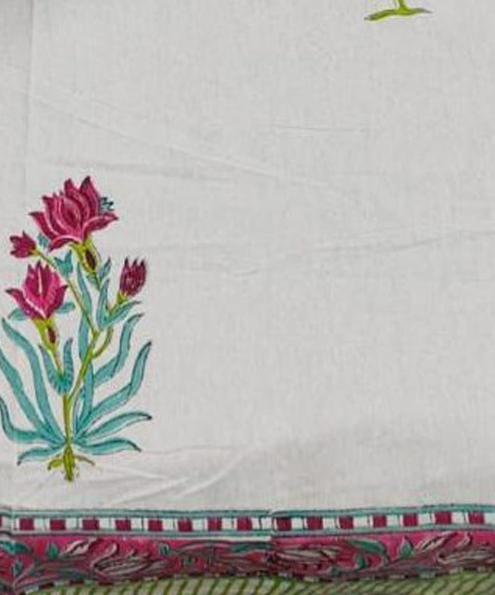 Multicolor white cotton hand block printed double bed bedsheet