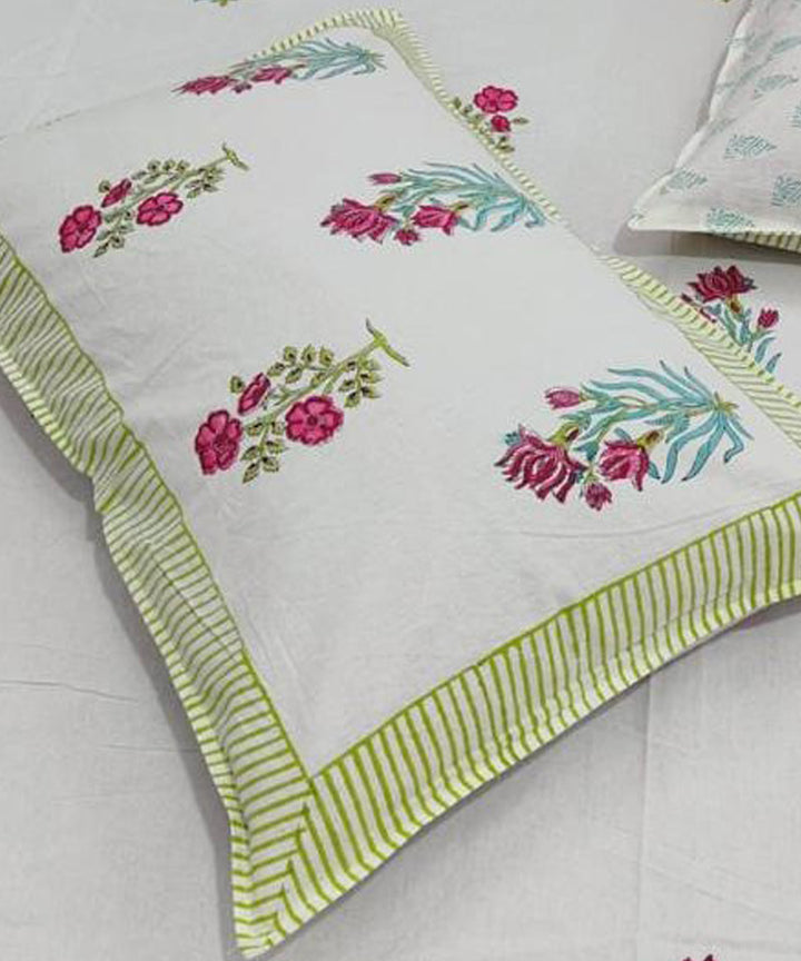 Multicolor white cotton hand block printed double bed bedsheet