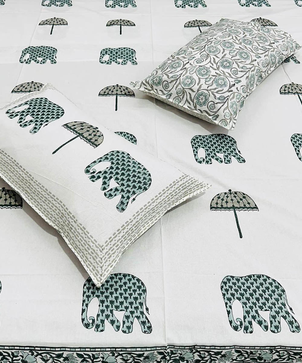 Navy blue offwhite hand block printed cotton double bed bedsheet