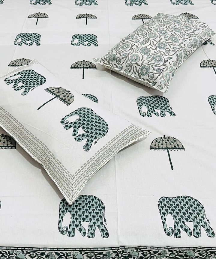 Navy blue offwhite hand block printed cotton double bed bedsheet
