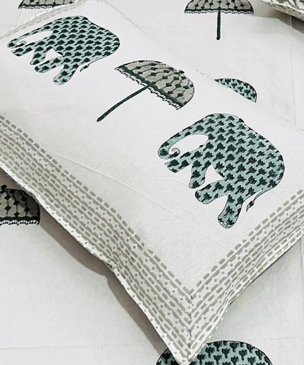 Navy blue offwhite hand block printed cotton double bed bedsheet