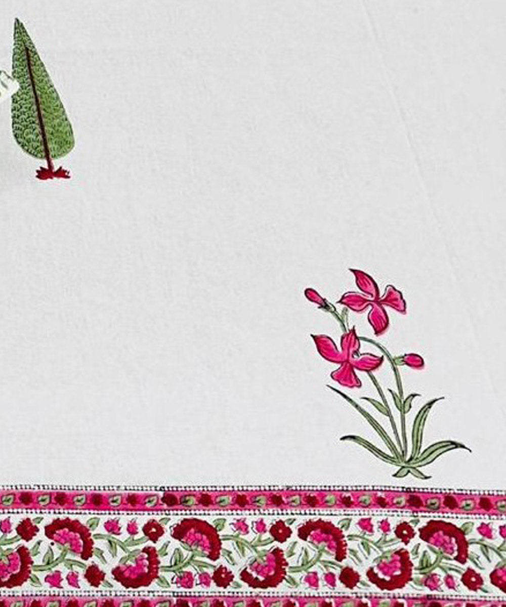 Dark green red hand block printed cotton double bed bedsheet