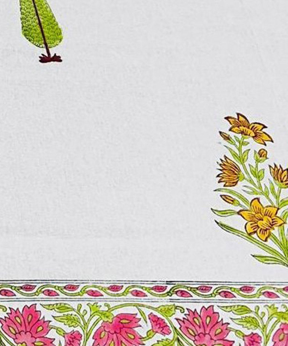 Yellow green cotton hand block printed double bed bedsheet