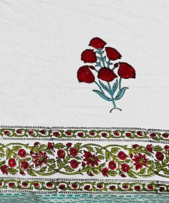 Red offwhite cotton hand block printed double bed bedsheet