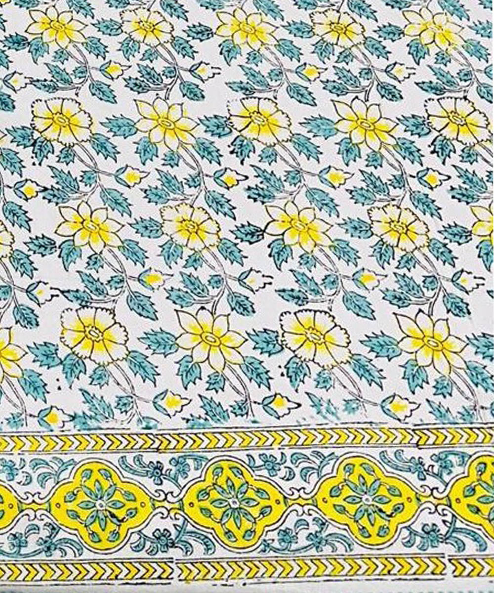 Navy blue yellow hand block printed cotton double bed bedsheet