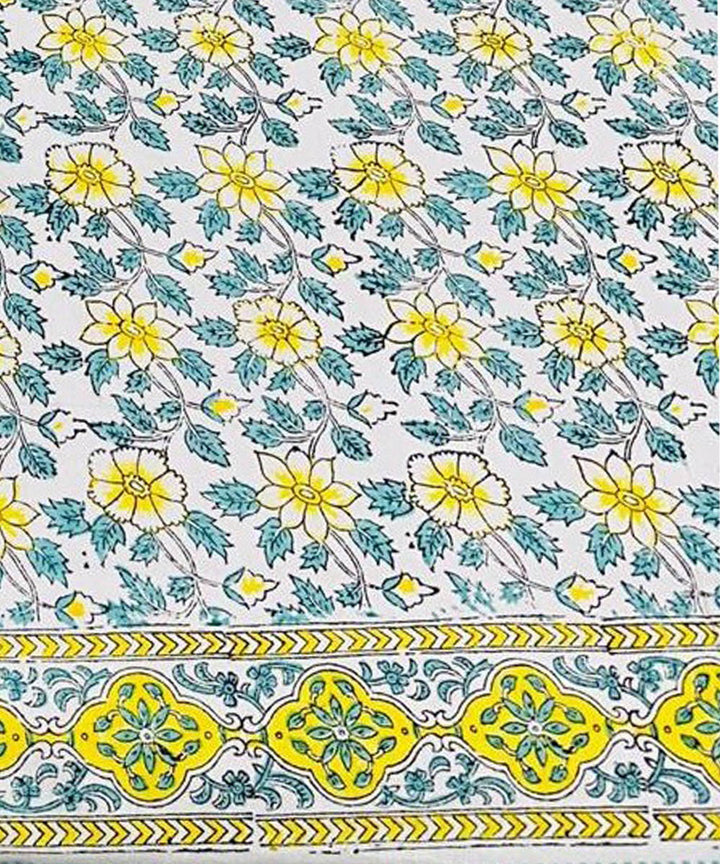Navy blue yellow hand block printed cotton double bed bedsheet