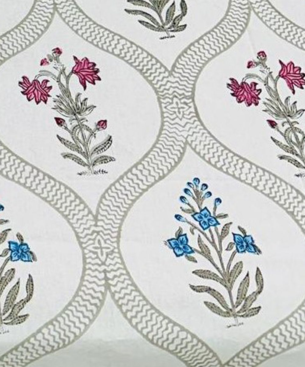 Multicolor offwhite hand block printed cotton double bed bedsheet