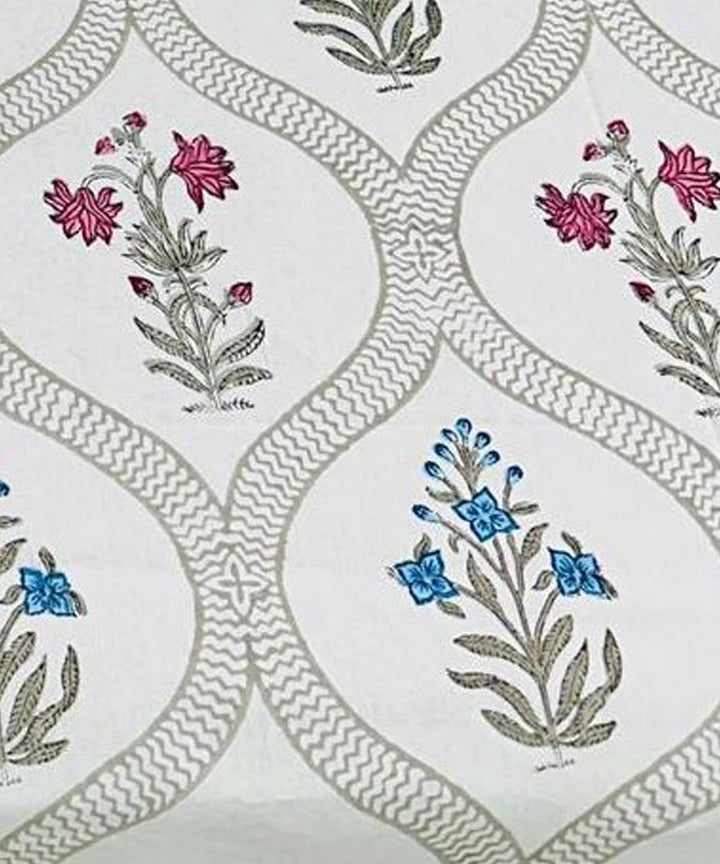 Multicolor offwhite hand block printed cotton double bed bedsheet
