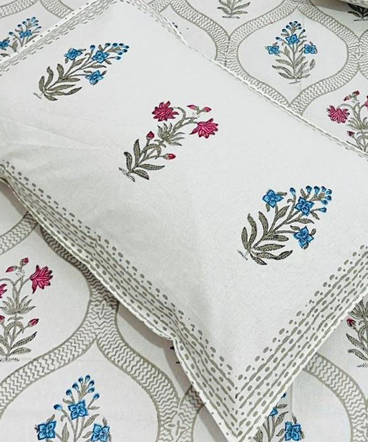 Multicolor offwhite hand block printed cotton double bed bedsheet