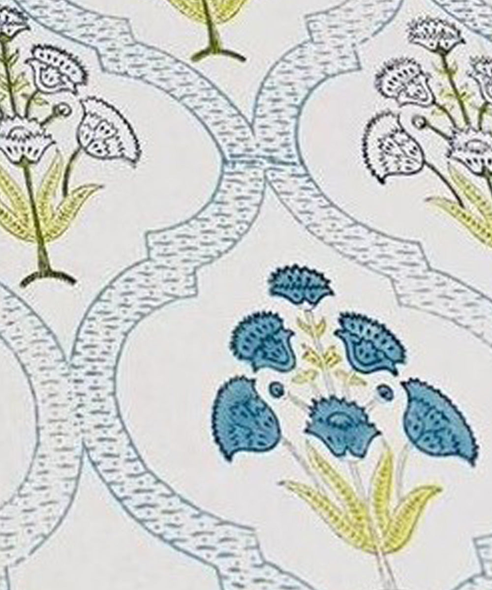 Multicolor floral hand block printed cotton double bed bedsheet