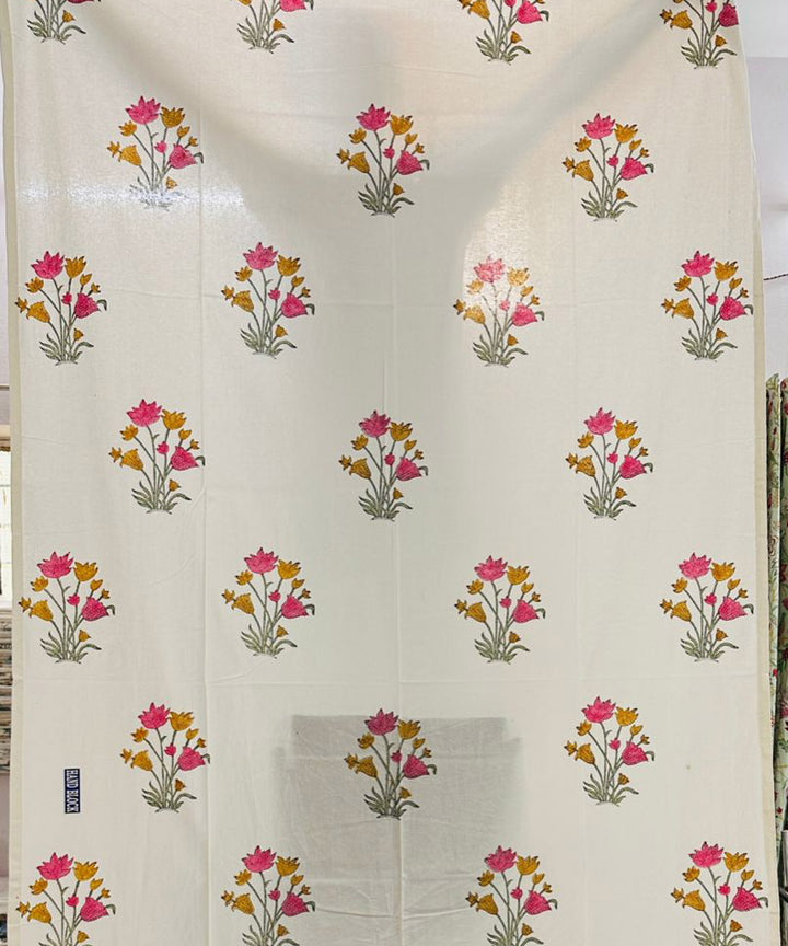 Pink sanganeri printed cotton door curtain set of 2