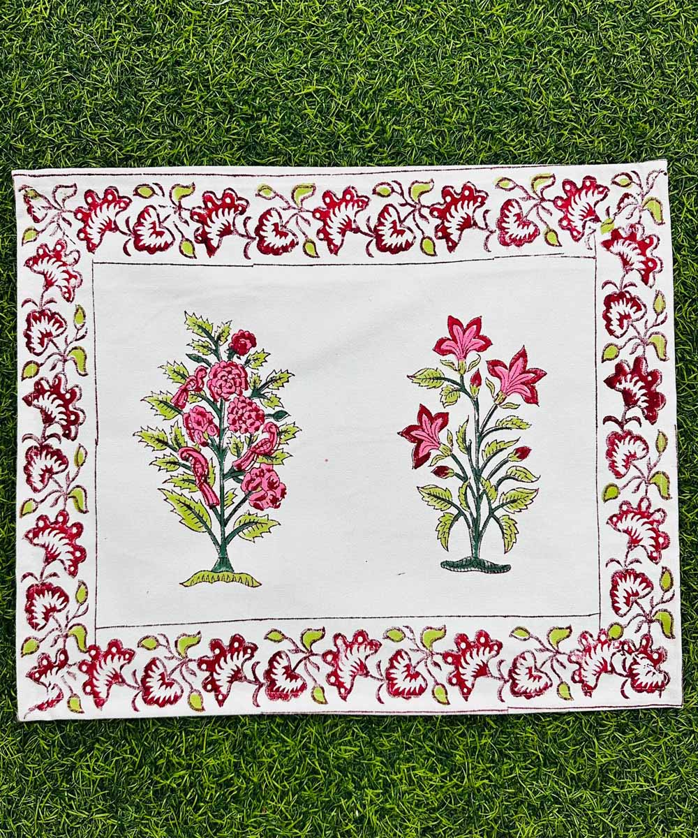 Red yellow cotton hand block printed table mats with runner – GoSwadeshi