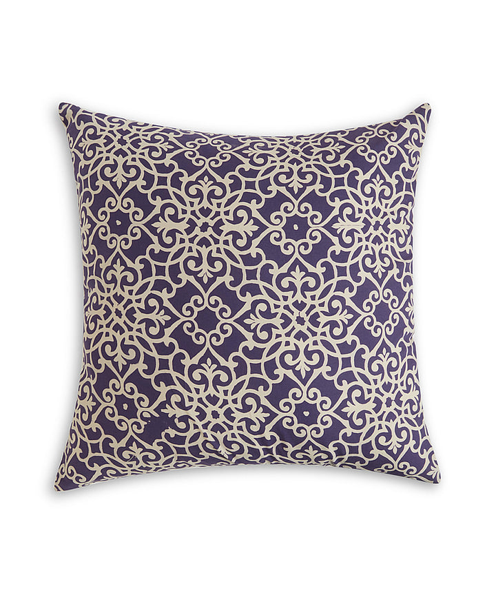 Dark blue white handblock print cotton cushion cover