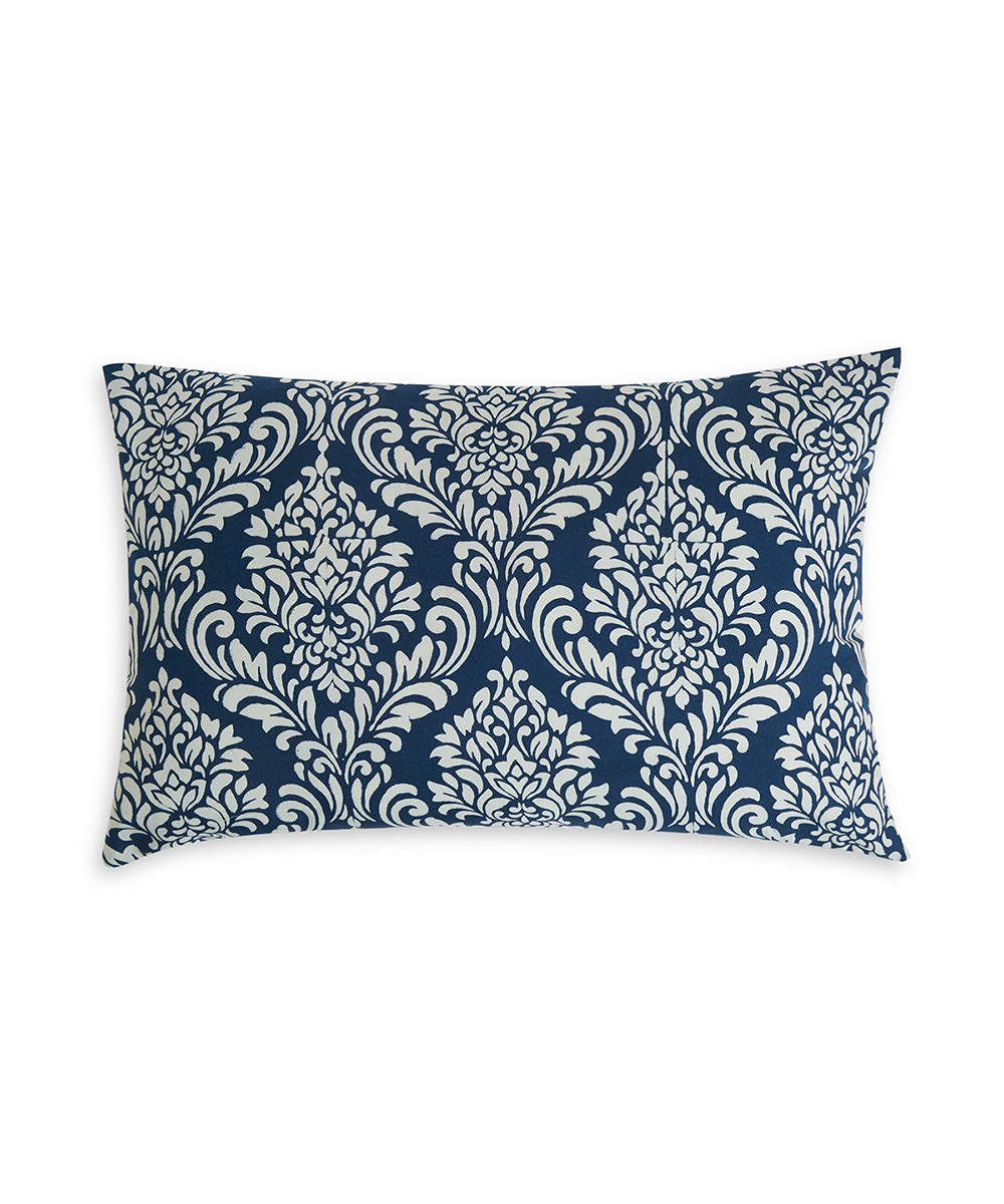 Blue white hand block print cotton cushion cover