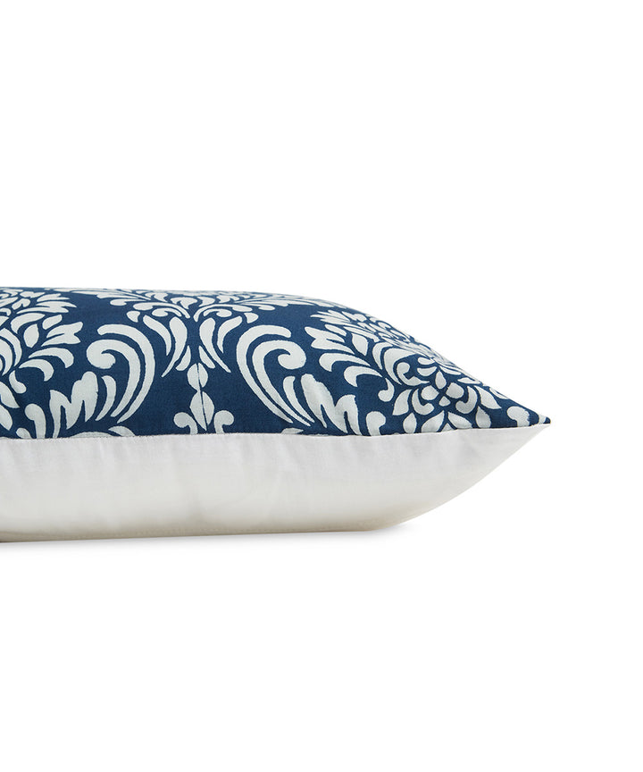 Blue white hand block print cotton cushion cover