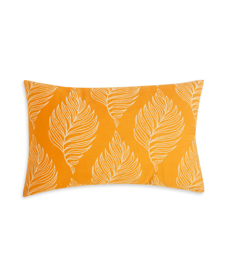 Yellow white handblock print cotton cushion cover