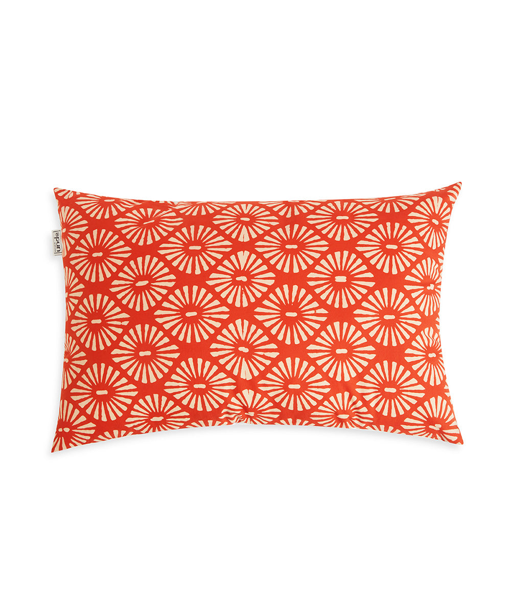 Red white handblock print cotton cushion cover