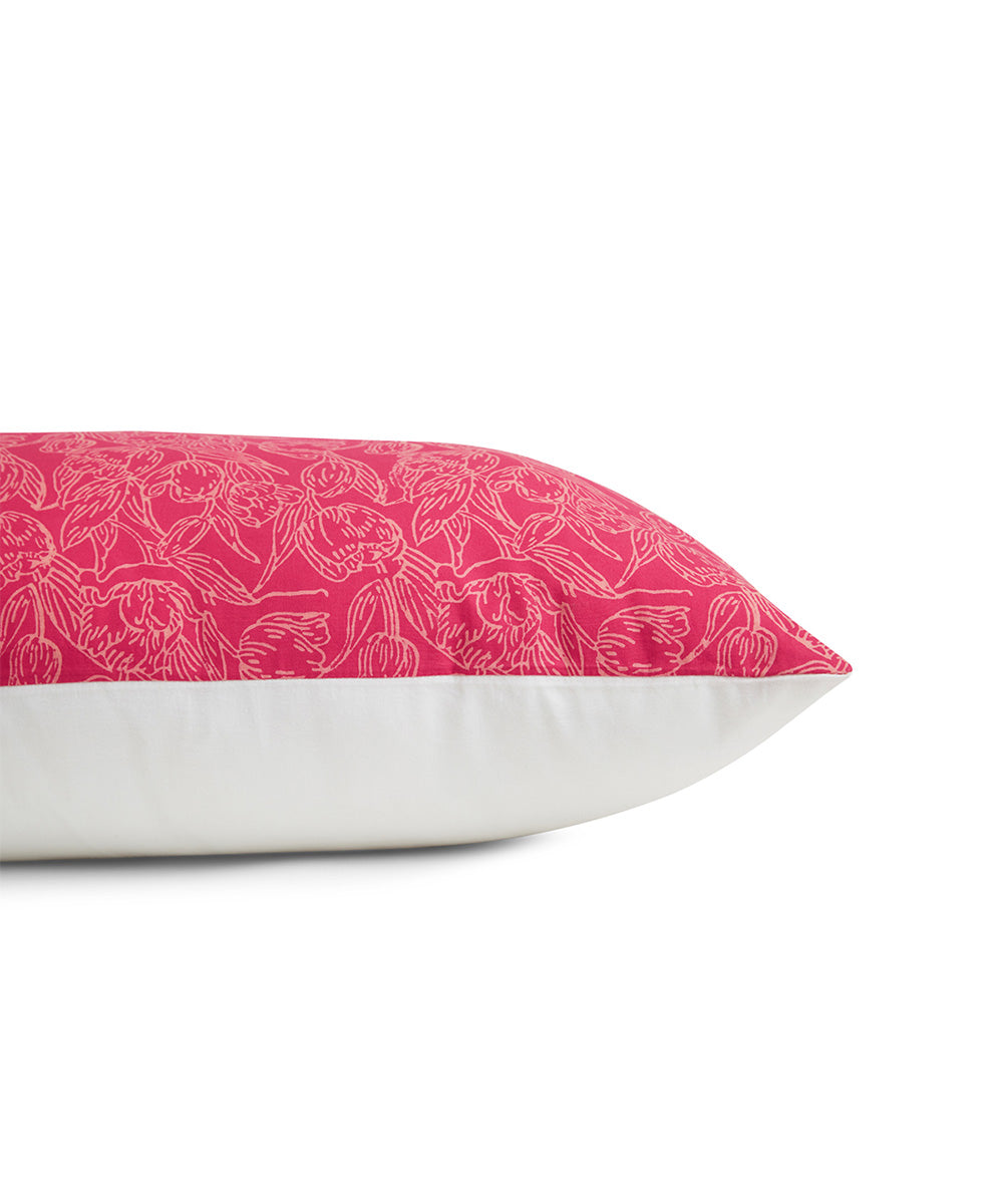 Pink white handblock print cotton cushion cover